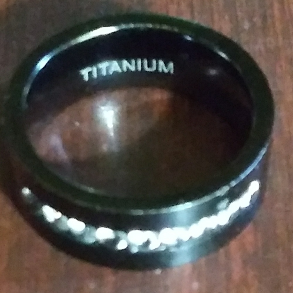 Balck Titanium Mens ring with stoned